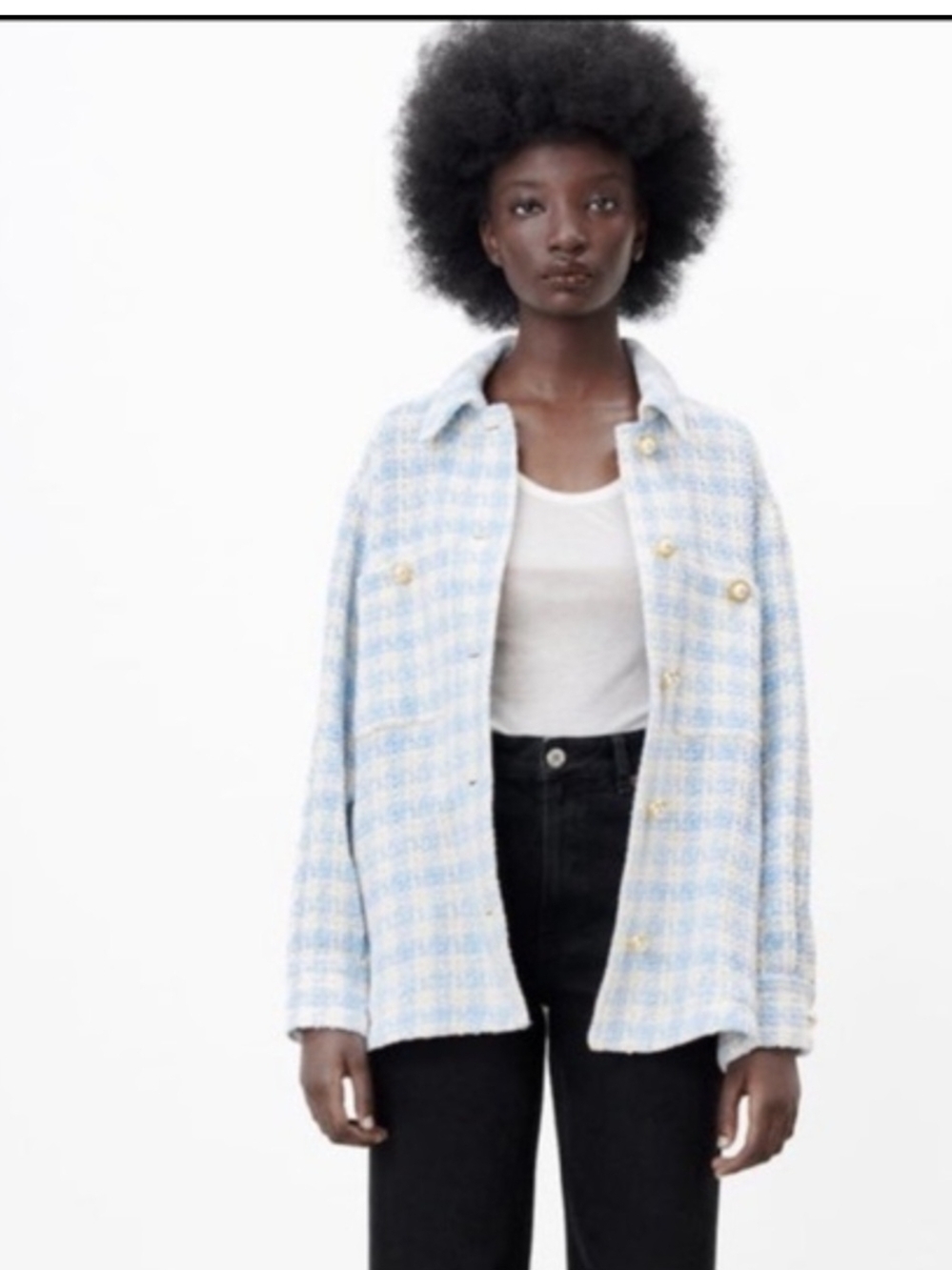 Zara Light Blue & White Tweed Jacket